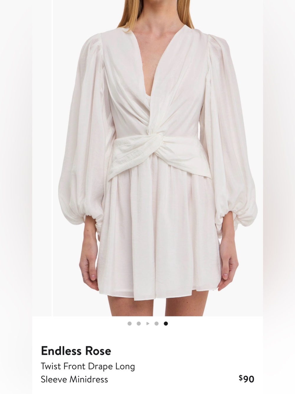 Endless Rose White Twist-Front Mini Dress with Puff Sleeves
